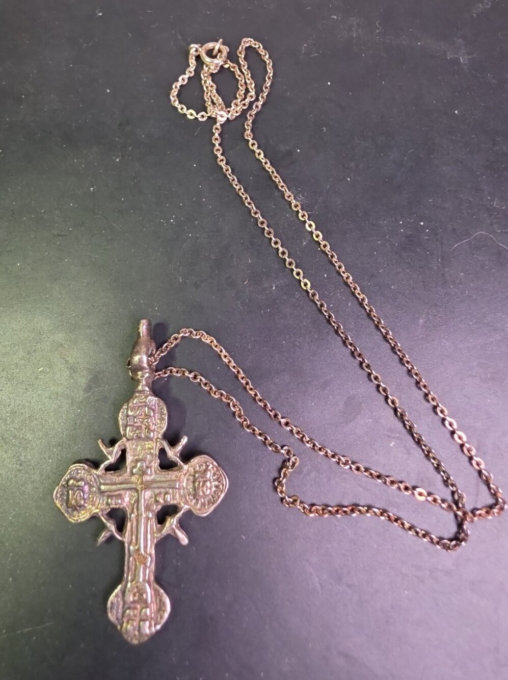Antique-Inspired Bronze Cross Pendant Necklace - Bronze